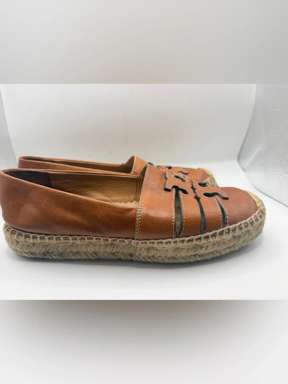 Tory Burch Brown Leather Espadrille Slip-Ons